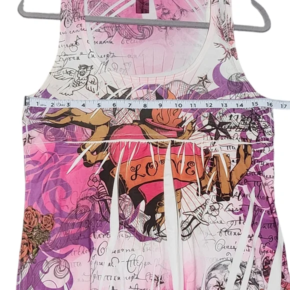 PRESS APPAREL Y2K Ed Hardy Style Purple Tank Mini Dress Small Heart Tattoo 2000s - Picture 11 of 12